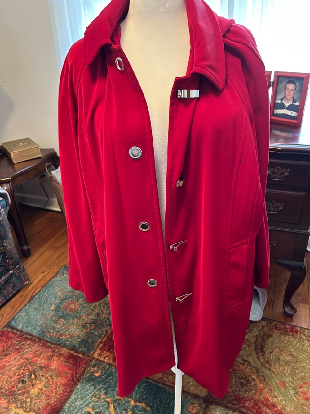 London Fog Red Toggle Trench Coat